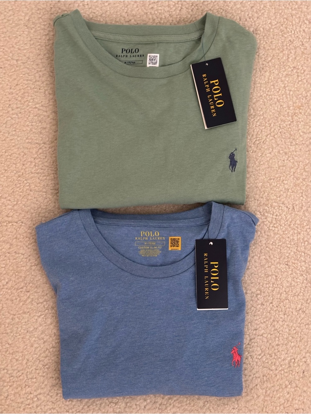 NWT Polo Ralph Lauren Men’s Green & Blue Crew Neck T-Shirts Set Of 2 Size M